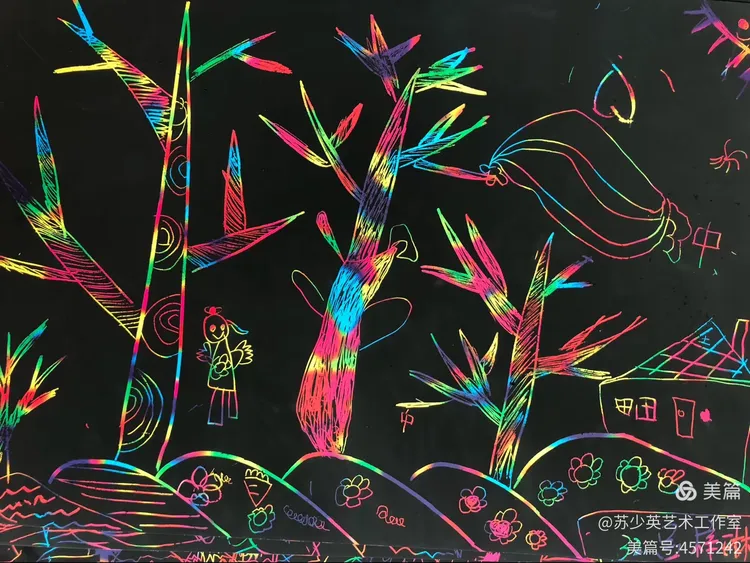 泰华幼儿园美术班刮画一冬天的树